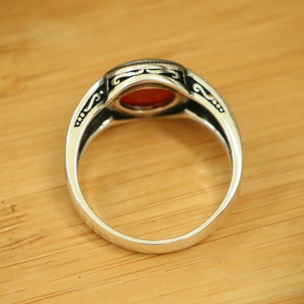 925 Sterling Silver Men's Rings Red Agate - Picture 5 of 6